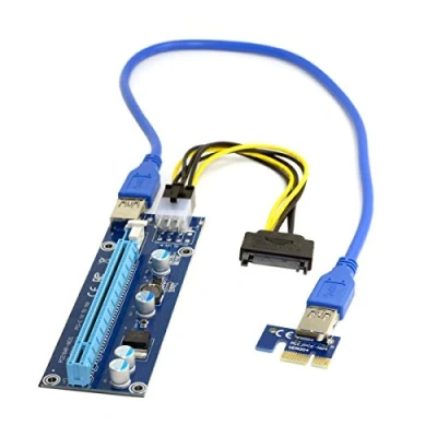 Abbildung von JSER PCI E 1 X zu 16 Mining Maschine, Extender Riser Adapter mit USB 3.0 und 6 poligem Netzkabel