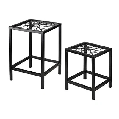 Abbildung von Metall Blumenhocker 2er Set 38 cm und 28 Beistelltisch Hocker Gartenhocker Pflanzenständer