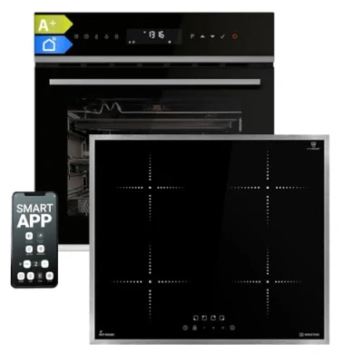 Abbildung von Autarkes Herdset: 60cm Einbaubackofen EB8317HC + 59cm Induktionskochfeld IH85900ED Drehspieß Pizzafunktion Grill Umluft Heißluft Automatik Timer SET8317HCIH859ED