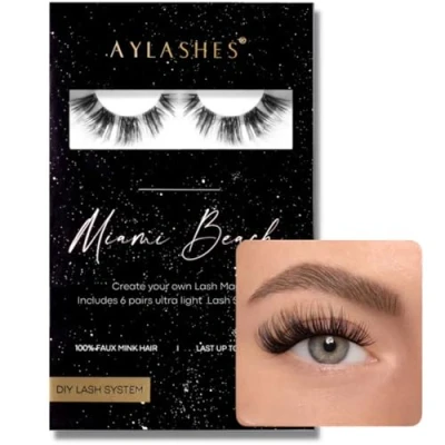 Abbildung von AYLASHES DIY Wimpernextensions Maxi Box MIAMI BEACH 6 Paar Wimpern bis zu 7 Tage Halt set für Hause künstliche Klebewimpern Cat eye lashes lash extension