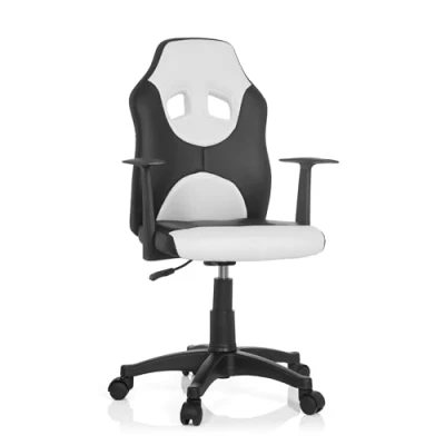 Abbildung von hjh OFFICE 670830 Kinder Drehstuhl Kid Game AL Kunstleder Schwarz/Weiß höhenverstellbarer Kinderschreibtischstuhl mit Armlehnen
