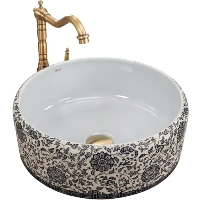 Abbildung von wohnwerk.idee Aufsatzwaschbecken Waschbecken Vintage Blau Ornamente Blumen Florisa