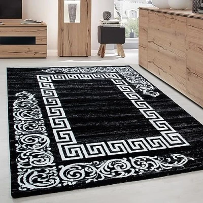 Abbildung von Designteppich Mäander Design, Carpettex, Läufer, Höhe: 12 mm, Modern Kurzflor Teppich Wohnzimmer Design Schwarz Pflegeleicht
