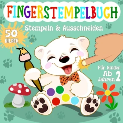Abbildung von Fingerstempelbuch Tiere für Kinder ab 2 Jahren Stempeln &amp; Ausschneiden: Allererstes Baselbuch mit 50 Tierischen Bildern zum Kreativen Fingerstempeln Schnippeln Basteln Jungen Mädchen !