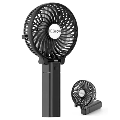 Abbildung von iEGrow Handventilator Tragbarer Mini Ventilatoren USB Wiederaufladbarer [2 9 Betriebsstunden] 3 Geschwindigkeiten Aufladbarem Batterie für Reisen Zuhause(Schwarz)