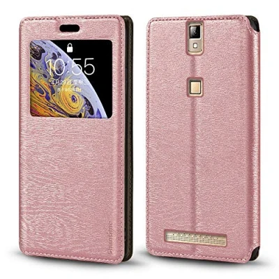 Abbildung von Elephone P8000 Hülle, Holzmaserung Leder Hülle mit Kartenhalter und Fenster, Magnetische Flip Cover für