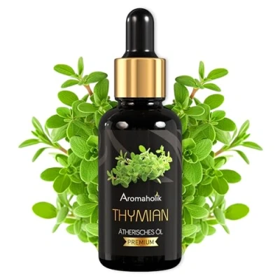 Abbildung von Aromaholik Thymianöl BIO 100% naturrein Ätherische Öle für Diffuser &amp; Aroma Zertifiziertes ätherisches Öl aus Indien Thyme Essential Oils 30ml Sauna Massage