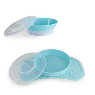 Abbildung von Twistshake Babygeschirrset Mini + Schüssel Baby Saugteller Platzset (31x17cm) BPA Frei Esslernteller Blau