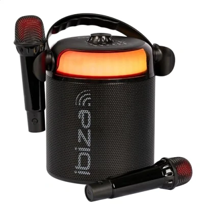 Abbildung von Ibiza KARAHOME BK Batteriebetriebenes leichtes Karaoke Lautsprechersystem mit Zwei drahtlosen Mikrofonen (batteriebetrieben) Bluetooth, USB, MicroSD, AUX und Coax Schwarz