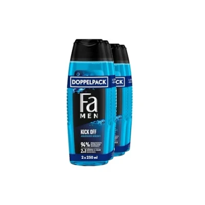 Abbildung von FA Men 2in1 Duschgel Kick Off, 2er Pack (2x 2x250 ml) Formel für Haare &amp; Körper, aktiviere deine Sinne mit dem intensiven, maskulinfrischen Duft von Eukalyptus und aquatischer Minze