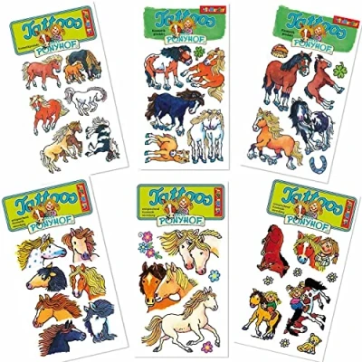 Abbildung von 6 teiliges Tattoo Set * PFERDE vom Mauder Verlag Kinder Kindertattoo Kindergeburtstag Geburtstag Mitgebsel Geschenk Ponyhof Mädchen Reiterhof Pony