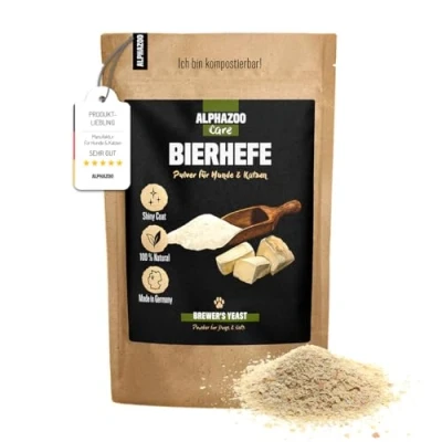 Abbildung von alphazoo Bierhefe Hund &amp; Katzen Pulver 250g I Natürlicher Vitamin B Komplex gegen Haarausfall Juckreiz Biotin Fellpflege bei Schuppen, trockene Haut Reine Bierhefeflocken mit Vitaminen