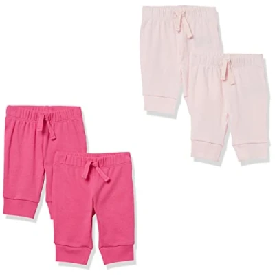 Abbildung von Amazon Essentials Baby Mädchen Baumwollhosen Zum Schlüpfen, 4er Pack, Hellrosa/Rosé, 24 Monate