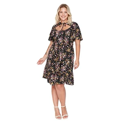 Abbildung von Trendyol Damen Midi Standard Regular Plus Size Dress Kleid, Schwarz, 44