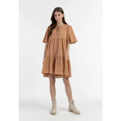 Abbildung von DREIMASTER Vintage Damen Kleid L / Heller Rost 100% Baumwolle