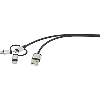 Abbildung von Renkforce USB Kabel 2.0 A Stecker, C® Micro B Apple Lightning Stecker 0.50 m Dunkelgr