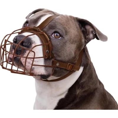 Abbildung von BRONZEDOG Pitbull Maulkorb für Hunde, atmungsaktiv, Metallkorb große Amstaff Staffordshire Terrier, Beißen, Kauen, Bellen (Nylon, Grau)