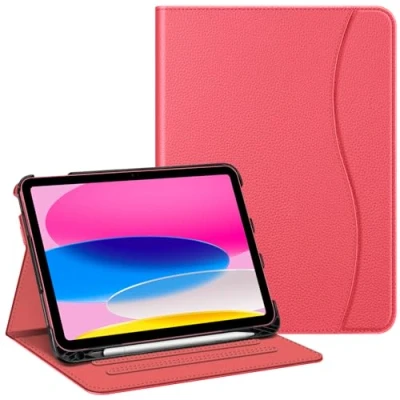Abbildung von Fintie Hülle für iPad 10. Generation 2022 (10.9 Zoll) Multi Winkel Folio Schutzhülle mit Pencil Halter, Dokumentenfach und Auto Schlaf/Wach Funktion, Pink