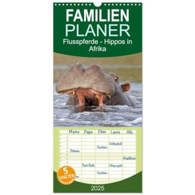 Abbildung von Familienplaner 2025 Flusspferde Magie des Augenblicks Hippos in Afrika mit 5 Spalten (Wandkalender, 21 cm x 45 cm), CALVENDO
