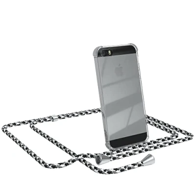 Abbildung von EAZY CASE Handykette kompatibel mit iPhone 5 / 5S SE (2016) Handyhülle Umhängeband, Handykordel Schutzhülle, Silikonhülle, Hülle Band, Stylische Kette, Schwarz Camouflage