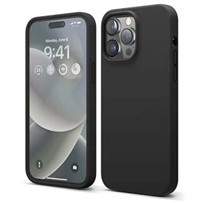 Abbildung von elago Liquid Silicone Case Kompatibel mit iPhone 14 Pro Max Hülle (6.7&quot;), Hochwertiges Silikon, Ganzkörperschutz 4 Schichten stoßfeste Handyhülle, kratzfestes weiches Mikrofaserfutter (Schwarz)