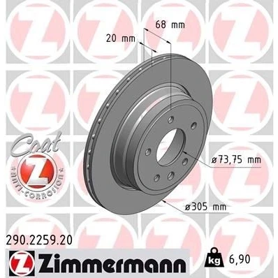 Abbildung von ZIMMERMANN COAT Z 290.2259.20 Bremsscheibe 305 20 6/5 5 121 außenbelüftet beschichtet JAGUAR: XK Cabrio, XJ Limousine, 8 Cabrio