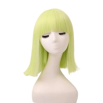 Abbildung von Prettyland Event Damen Bob gerade Pony Perücke Mittellange Kurze glatte hitzfeste Wig für Show Fasching Gelb Grün C634