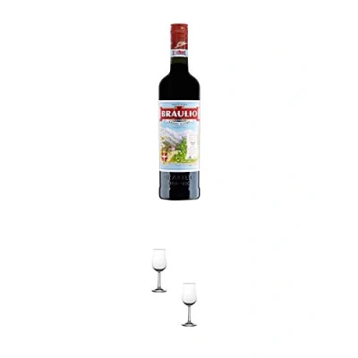 Abbildung von Braulio Amaro Kräuterbitter Italien 0,7 Liter + Nosing Gläser Kelchglas Bugatti mit Eichstrich 2cl und 4cl 2 Stück