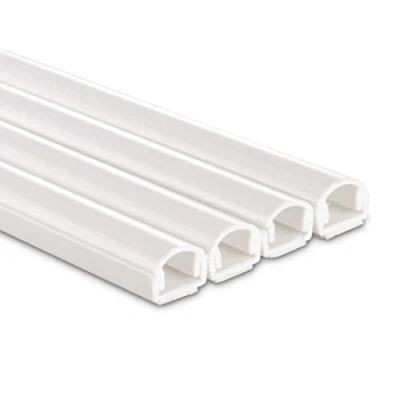 Abbildung von Hama Selbstklebender Kabelkanal Weiß (4x Kunstoffleiste 1 Meter Länge, für 2 Kabel, halbrunde PVC Kabelabdeckung, inkl. Klebestreifen der Marke 3M)