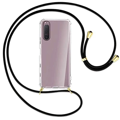 Abbildung von mtb more energy® Handykette kompatibel mit Sony Xperia 5 II (6.1&#039;&#039;) schwarz/Gold Smartphone Hülle zum Umhängen Anti Shock Strong Full TPU Case