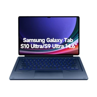 Abbildung von Dexnor Tastatur Hülle für Samsung Galaxy Tab S10 Ultra/S9 Ultra 14.6 Zoll, Book Cover Style Keyboard mit Trackpad Abnehmbare Einstellbarer Ständer Magnetische Beleuchtete Case Deutsch QWERTZ, Blau
