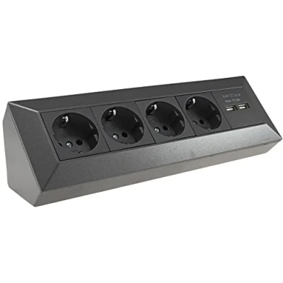 Abbildung von ChiliTec Steckdosenblock Ecksteckdose 4 Fach Steckdose 2X USB A 3,1A Mehrfachstecksose für Küche Büro Aufbau Unterbau Montage Anthrazit