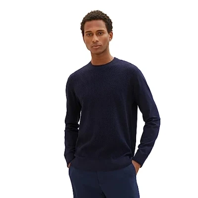 Abbildung von TOM Tailor MIT Struktur Strickpullover, Herren, Größe: Medium, Knitted navy melange