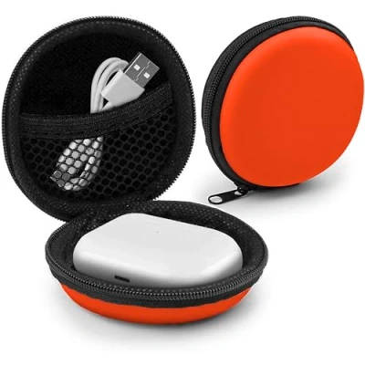 Abbildung von MyGadget Kopfhörer Aufbewahrung [ 8 x cm ] Mini Tasche Schutztasche Transport Box Zubehör für z.B. In Ear Case Ohrhörer Apple Airpods USB Sticks Orange