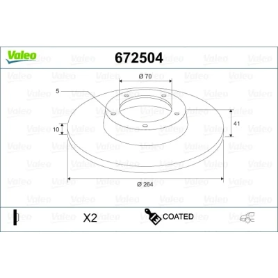 Abbildung von VALEO 672504 Bremsscheibe Hinterachse 264 10 5 voll beschichtet ALFA ROMEO: Giulietta Schrägheck