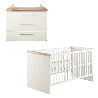 Abbildung von roba Babyzimmer‚ Nele‘ 2 teilig, inkl. Kombi Kinderbett 70 x 140 cm, Wickelkommode breit