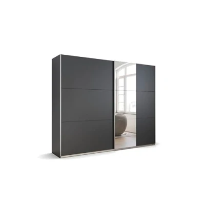 Abbildung von Rauch Möbel Kronach Schrank Schwebetürenschrank, 2 türig, Grau metallic, Schwarz, mit 1 Spiegel, inkl. Zubehörpaket Basic 3 Kleiderstangen Einlegeböden, BxHxT 261x210x59 cm