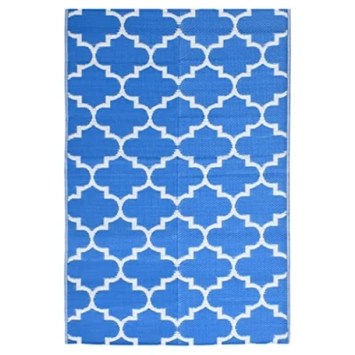 Abbildung von vidaXL Outdoor Teppich Doppellagiges Jacquard Muster Balkon Terrasse Garten Außenteppich Balkonteppich Gartenteppich Terrassenteppich Blau 190x290cm PP