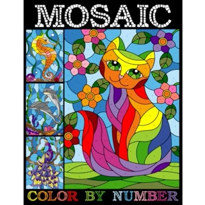 Abbildung von Mosaic Color by Number: Stained Glass Coloring Book for Adults Relaxation and Stress Relief, Quest on Black Paper