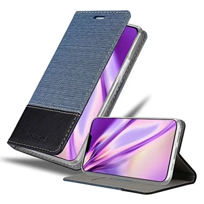 Abbildung von Cadorabo Hülle kompatibel mit Apple iPhone 12 Mini aus Premium Jeans und Kunst Leder Flip Klappbare Stoßfeste Magnetische [Standfunktion] [Kartenfächern] Cover für Tasche in Blau