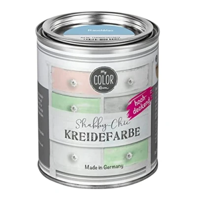 Abbildung von My COLOR Room Shabby Chic Kreidefarbe 750 ml Rauchblau Küchenmöbellack und Möbelfarbe ohne Schleifen. Wasserbasiertes Chalk Paint, für Holz &amp; mehr mit hoher Deckkraft u. schnell trocknend