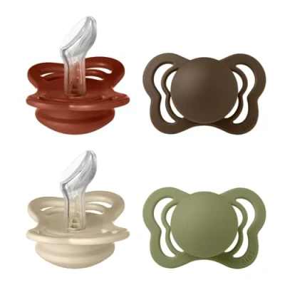 Abbildung von BIBS Couture Schnuller 4er Pack, BPA frei, Kiefergerechte Form. Silikon, Hergestellt in Dänemark, Größe 1 (0 6 Monate), Rust Mix