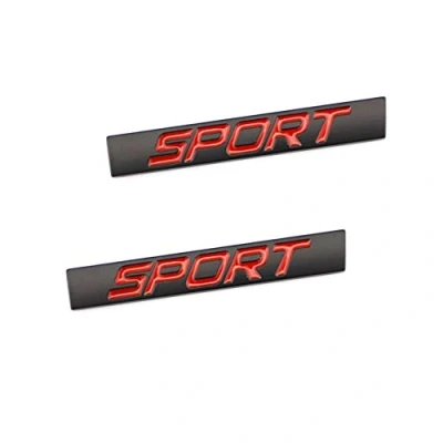 Abbildung von 2 x Sport Emblem, 3D Metall Auto Dekoration, Klebe Buchstabe, Sport, LKW, Abzeichen, Aufkleber (schwarz rot)