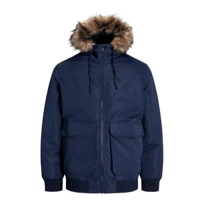 Abbildung von JACK&amp;JONES Herren JJCONSTRUCT Faux FUR Bomber Bomberjacke, Navy Blazer, L