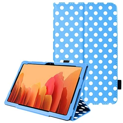 Abbildung von TECHGEAR Leder hülle Kompatibel mit Samsung Galaxy Tab A7 10.4 2020 (SM T500 / SM T505) Premium PU Schlank Folio Schutzhülle Ständer und Handschlaufe, [Blau Tupfen]