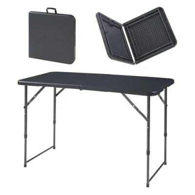 Abbildung von [en.casa] Höhenverstellbarer Klapptisch Adelfia Gartentisch klappbarer Outdoor Tisch Falttisch aus Kunststoff Campingtisch 120x60cm Schwarz