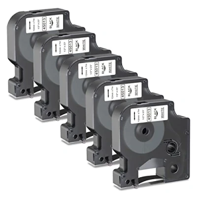 Abbildung von 5X Schwarz auf Weiß Kompatible DYMO D1 Etikettenband 12 mm x 7 m 45013 S0720530 Ersatz für LabelManager 160 210D 260P 280 360D 420P 450D Etikettendrucker