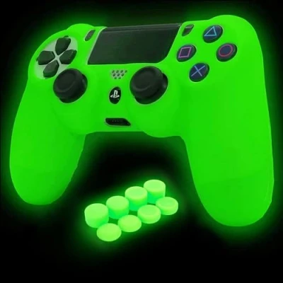 Abbildung von HLRAO Blauer PS4 Controller Skin Silikongriff, im Dunkeln leuchtende Schutzhülle für PS4/Slim/Pro 4 mit 8 leuchtenden Daumengriffkappen + 2 süßen Katzenpfoten Daumengriffkappen.