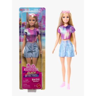 Abbildung von Barbie Mysteries: Beach Detectives“ Malibu“ Modepuppe mit unverkennbarem Outfit zum An und Ausziehen Accessoires, inklusive Sonnenbrille,JFV63
