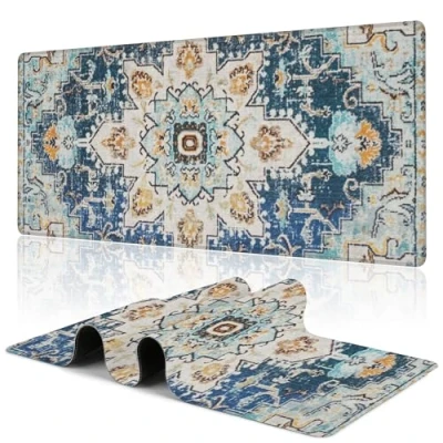 Abbildung von Uiaoiais Schreibtischunterlage, Bohemian Textur, Mauspad, 80 x 40 cm, große Schreibtischunterlage mit genähtem Rand, rutschfeste Unterseite, Tastatur, großes Mauspad für Büro, Zuhause, Arbeit, Gaming